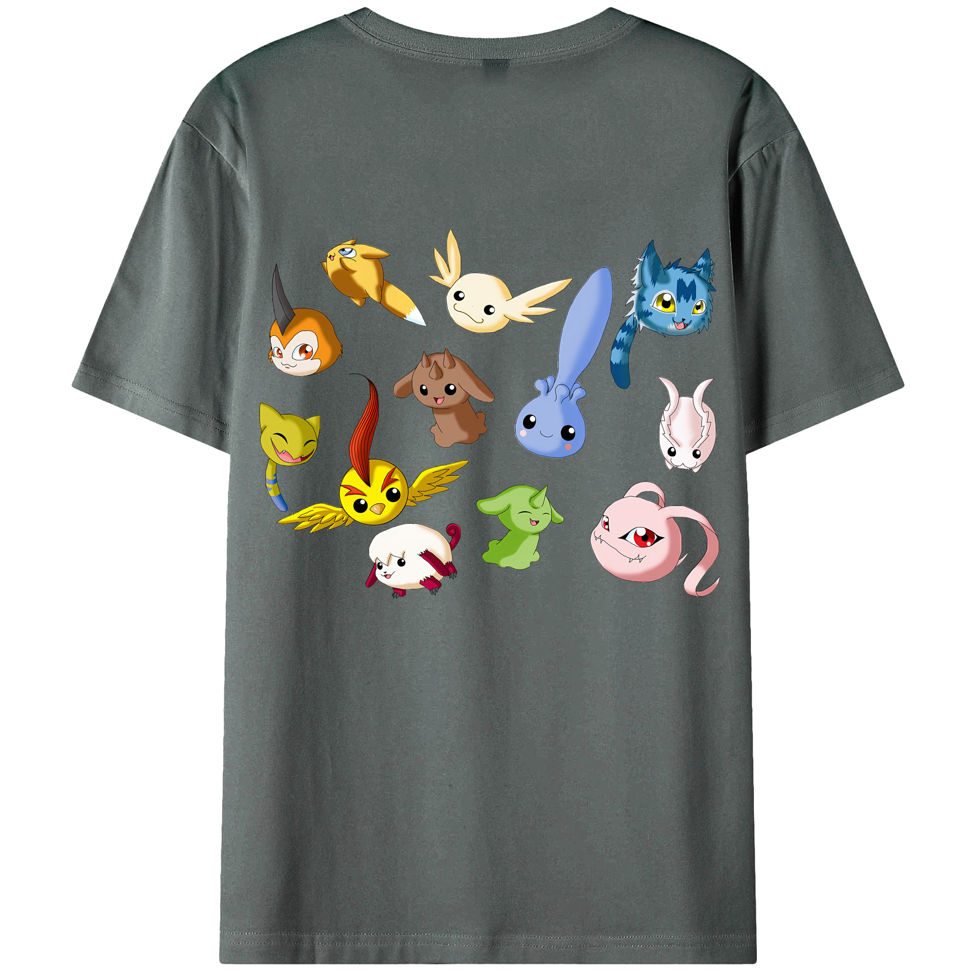 （画像用） Digimon デジタルモンスター/デジモン 綿100％ メンズ半袖Tシャツ（バックプリント） 通気性